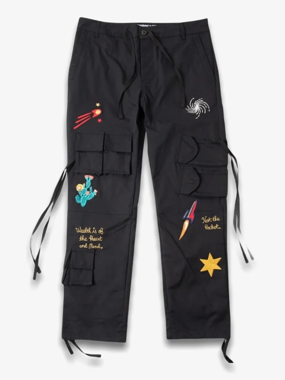 Billionaire Boys Club Black Cargo Pants with Colorful Space Embroidery